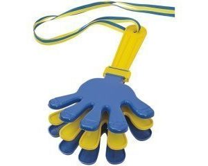 Blue and yellow hand clapper