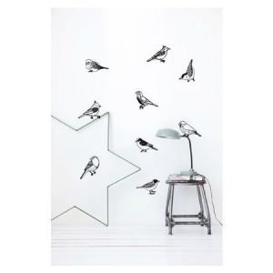 Ferm Living Drawing Birds seinätarra musta