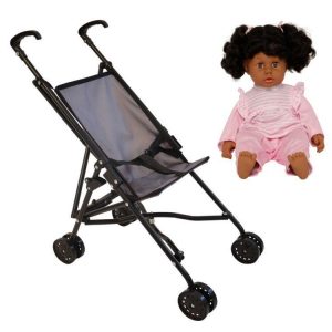 Stoy Dolls Nukke 40 cm + Nukenrattaat Harmaa Paketti